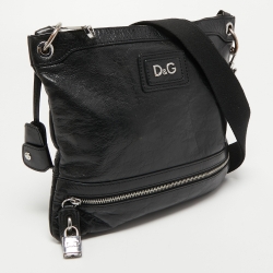 Pre Owned D&G Black Glossy Leather Logo Crossbody Bag