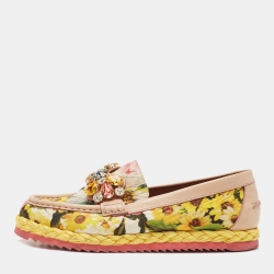 Pre Owned Dolce & Gabbana Multicolor Brocade Fabric And Leather Crystal Embellished Espadrille Loafers Size 38