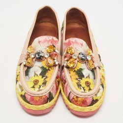 Pre Owned Dolce & Gabbana Multicolor Brocade Fabric And Leather Crystal Embellished Espadrille Loafers Size 38