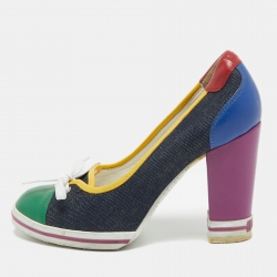 Multicolor Denim And Leather Loafers Pumps