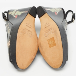 Dolce & Gabbana Black Leather Peep Toe Wedge Slingback Sandals Size 37