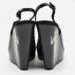 Dolce & Gabbana Black Leather Peep Toe Wedge Slingback Sandals Size 37