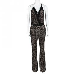 Pre Owned Diane Von Furstenberg Black Embellished Lace Zadie Jumpsuit S