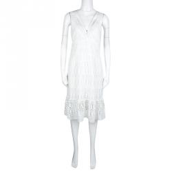 Pre Owned Diane Von Furstenberg White Guipure Lace Sleeveless Tiana Flounce Dress M