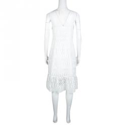 Pre Owned Diane Von Furstenberg White Guipure Lace Sleeveless Tiana Flounce Dress M