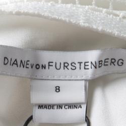 Pre Owned Diane Von Furstenberg White Guipure Lace Sleeveless Tiana Flounce Dress M