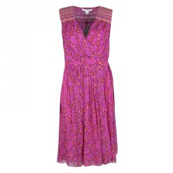 Pre Owned Diane Von Furstenberg Shalamar Pink Floral Printed Silk Sleeveless Bali Wrap Dress M