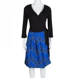 Pre Owned Diane Von Furstenberg Multicolor Dotted Chevron Pattern Jewel Wrap Dress L