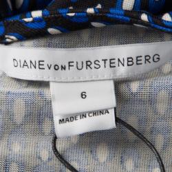 Pre Owned Diane Von Furstenberg Green and Blue Dot Printed Silk Jersey Evita Shift Dress M