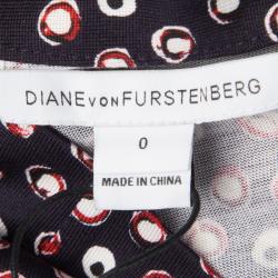 Pre Owned Diane Von Furstenberg Navy Blue Pirouette Dot Print Silk Jersey Cybil Wrap Dress XS