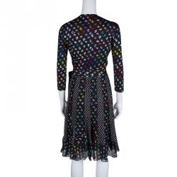 Pre Owned Diane Von Furstenberg Floral and Dot Print Paneled Caprice Wrap Dress S