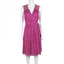 Pre Owned Diane Von Furstenberg Shalamar Pink Floral Printed Silk Sleeveless Bali Wrap Dress L