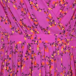 Pre Owned Diane Von Furstenberg Shalamar Pink Floral Printed Silk Sleeveless Bali Wrap Dress L