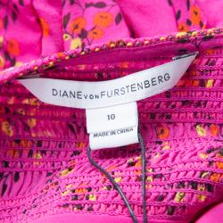 Pre Owned Diane Von Furstenberg Shalamar Pink Floral Printed Silk Sleeveless Bali Wrap Dress L