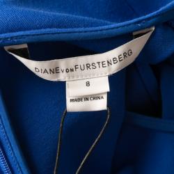 Pre Owned Diane Von Furstenberg Blue Riviera Jersey Evita Sleeveless Shift Dress M