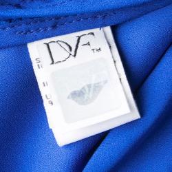 Pre Owned Diane Von Furstenberg Deep Night Blue Lace Plunge Neck Long Sleeve Viera Dress M