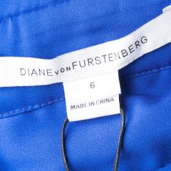 Pre Owned Diane Von Furstenberg Deep Night Blue Lace Plunge Neck Long Sleeve Viera Dress M