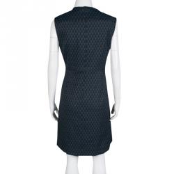 Pre Owned Diane Von Furstenberg Black and Blue Geometric Pattern Jacquard Sleeveless Madyson Dress L