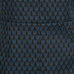 Pre Owned Diane Von Furstenberg Black and Blue Geometric Pattern Jacquard Sleeveless Madyson Dress L