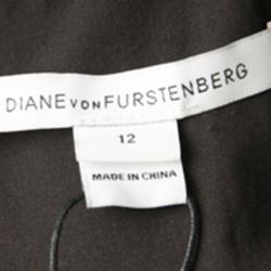 Pre Owned Diane Von Furstenberg Black and Blue Geometric Pattern Jacquard Sleeveless Madyson Dress L