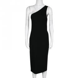 Pre Owned Diane Von Furstenberg Black Knit One Shoulder Dress M