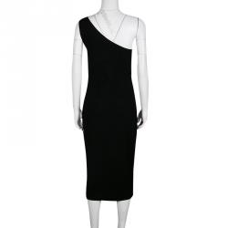 Pre Owned Diane Von Furstenberg Black Knit One Shoulder Dress M