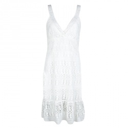 Pre Owned Diane Von Furstenberg White Guipure Lace Sleeveless Tiana Flounce Dress L
