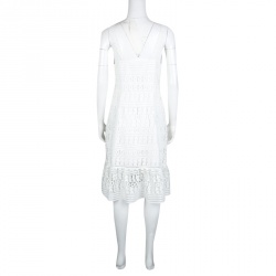 Pre Owned Diane Von Furstenberg White Guipure Lace Sleeveless Tiana Flounce Dress L