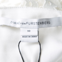 Pre Owned Diane Von Furstenberg White Guipure Lace Sleeveless Tiana Flounce Dress L