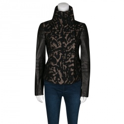 Pre Owned Diane Von Furstenberg Black Animal Patterned Leather Sleeve Detail Marvela Jacket M