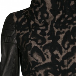 Pre Owned Diane Von Furstenberg Black Animal Patterned Leather Sleeve Detail Marvela Jacket M
