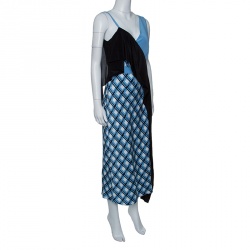 Pre Owned Diane Von Furstenberg Multicolor Rivoli Checked Asymmetric Ruffle Front Dress M