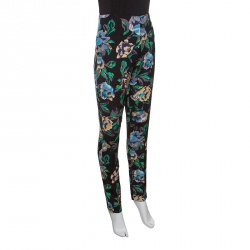 Pre Owned Diane Von Furstenberg Black Floral Printed Benton High Waist Skinny Pants S