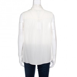 Pre Owned Diane Von Furstenberg Cream Silk Neck Tie Sleeveless Britni Blouse L