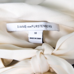 Pre Owned Diane Von Furstenberg Cream Silk Neck Tie Sleeveless Britni Blouse L