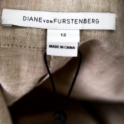 Pre Owned Diane Von Furstenberg Beige Linen Wide Leg Belted Davin Trousers L