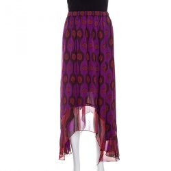 Pre Owned Diane Von Furstenberg Purple Printed Silk Asymmetric Louella Skirt M