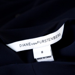 Pre Owned Diane Von Furstenberg Navy Blue Silk Short Sleeve Maggy Top M