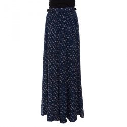 Pre Owned Diane Von Furstenberg Navy Blue Daisy Bud Printed Silk Bethune Wrap Skirt L