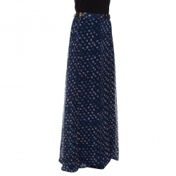 Pre Owned Diane Von Furstenberg Navy Blue Daisy Bud Printed Silk Bethune Wrap Skirt M
