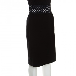 Pre Owned Diane Von Furstenberg Black Dotted Wasitband Detail Elsa Skirt S