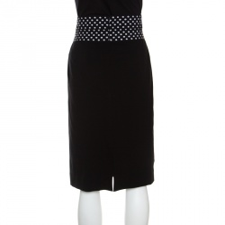 Pre Owned Diane Von Furstenberg Black Dotted Wasitband Detail Elsa Skirt S