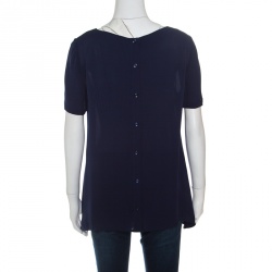 Pre Owned Diane Von Furstenberg Navy Blue Silk Short Sleeve Maggy Top M