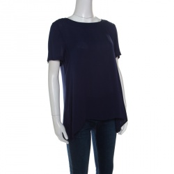 Pre Owned Diane Von Furstenberg Navy Blue Silk Short Sleeve Maggy Top M