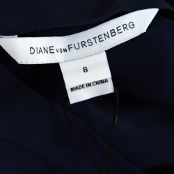Pre Owned Diane Von Furstenberg Navy Blue Silk Short Sleeve Maggy Top M