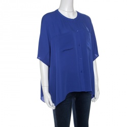 Pre Owned Diane Von Furstenberg Riviera Blue Oversized Silk Karrly Blouse XS