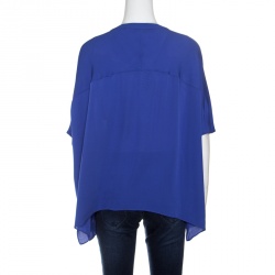 Pre Owned Diane Von Furstenberg Riviera Blue Oversized Silk Karrly Blouse XS