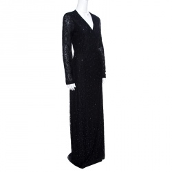 Pre Owned Diane Von Furstenberg Black Embellished Lace Elle Wrap Maxi Dress S 