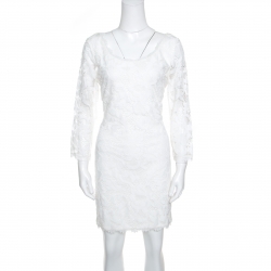 Pre Owned Diane Von Furstenberg White Lace Zarita Scoop Dress L