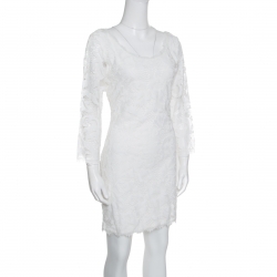 Pre Owned Diane Von Furstenberg White Lace Zarita Scoop Dress L